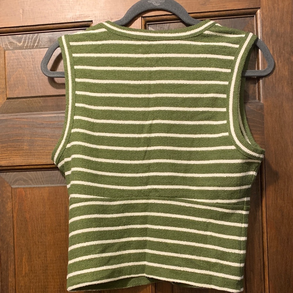 Madewell Olive and Cream Striped Knit Button Tank - Picture 4 of 4